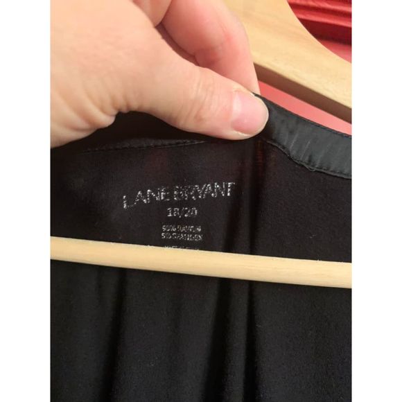Lane Bryant 18-20 Black Satin Trimmed Neck One Shoulder Drape Shirt Blouse EUC - Picture 3 of 3